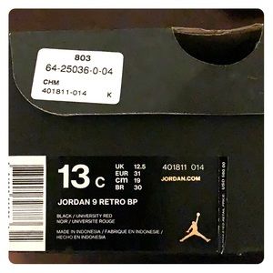 Pre School Jordan 9 Retro BP ( Black & Red )